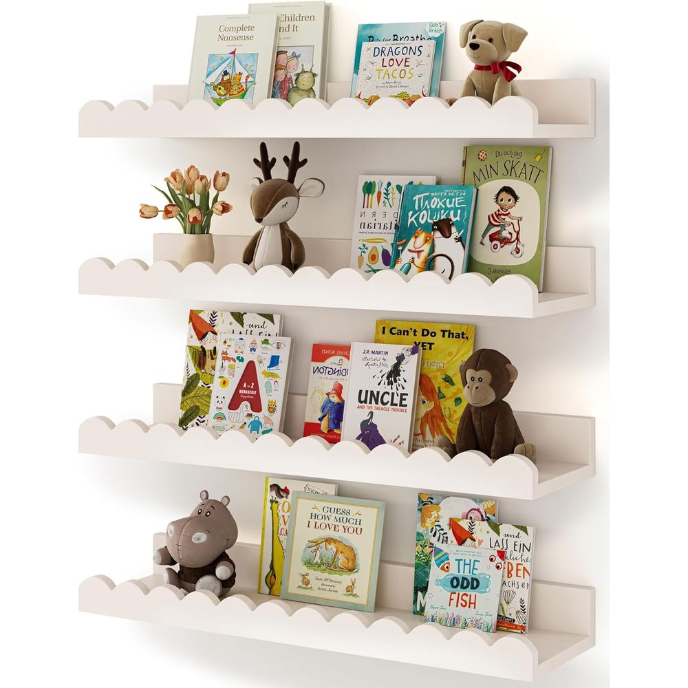 Baby Nursery Floating Shelves - 4'lü Paket Beyaz Yüzer Raflar, Duvar