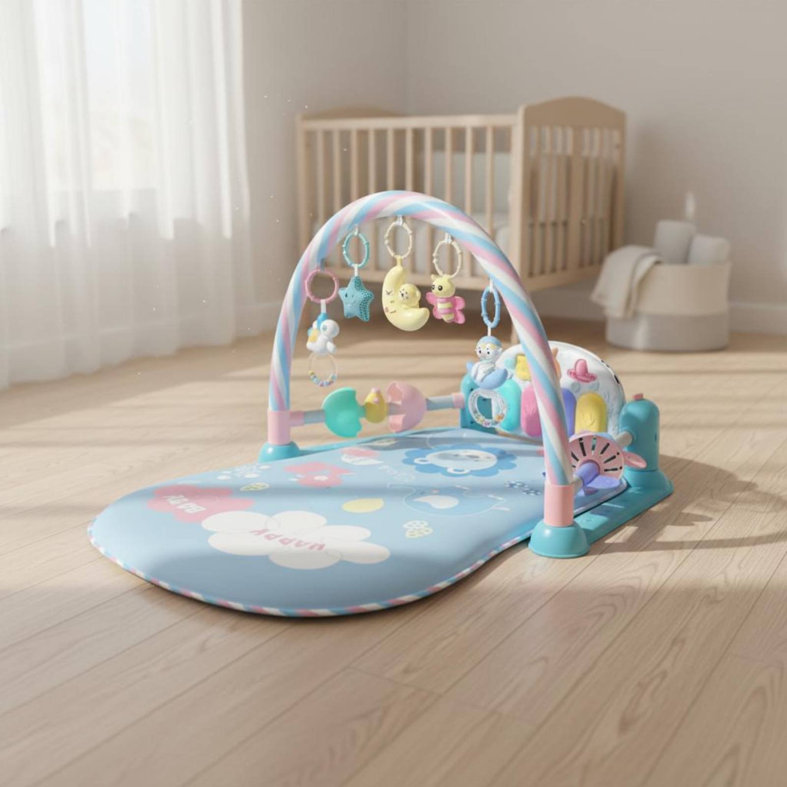 Baby Nursery Bed - Piyano Müzikli Bebek Oyun Parkı, Katlanabilir