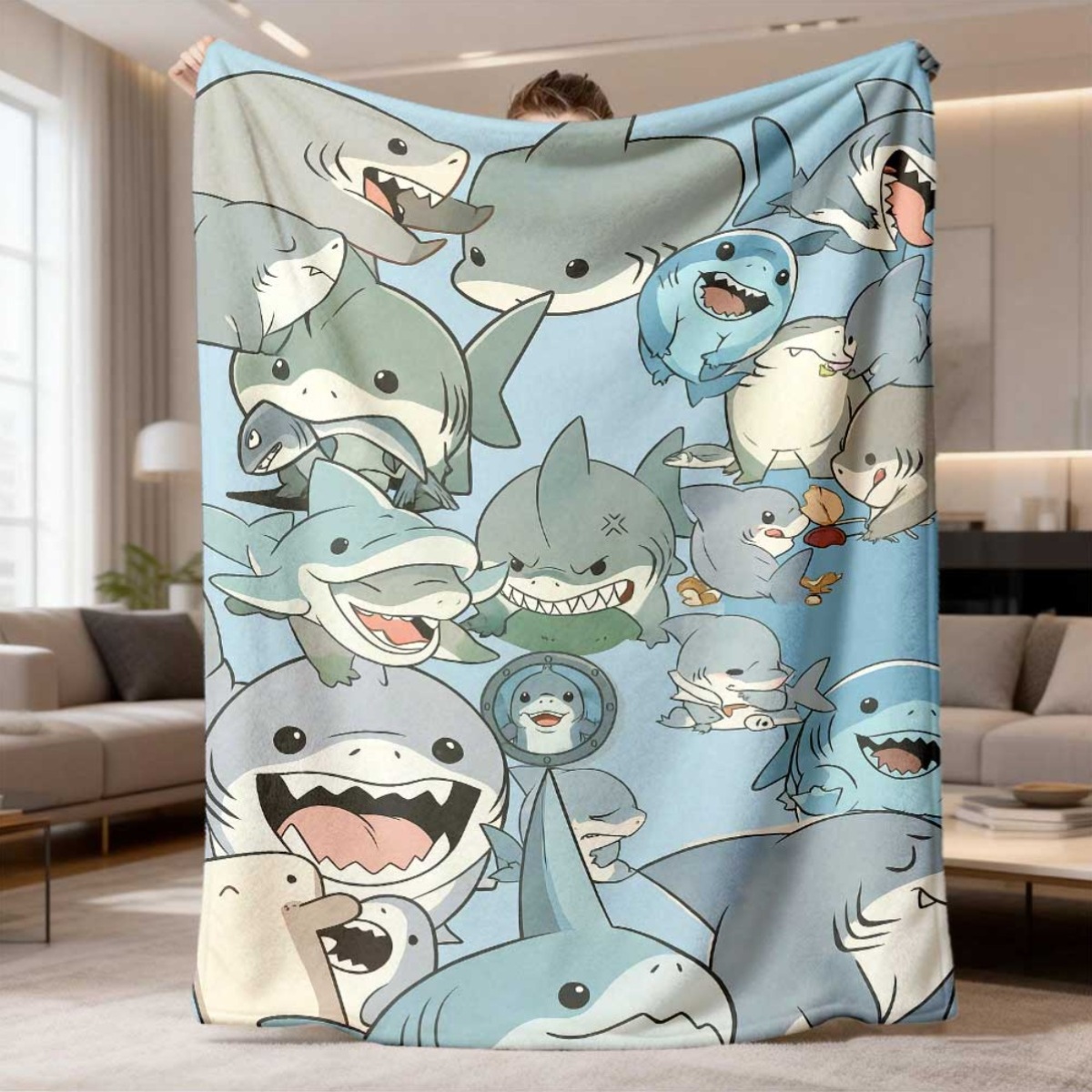 Baby Nursery Ocean - Büyük Karikatür Bebek Köpekbalıkları Polar Atma