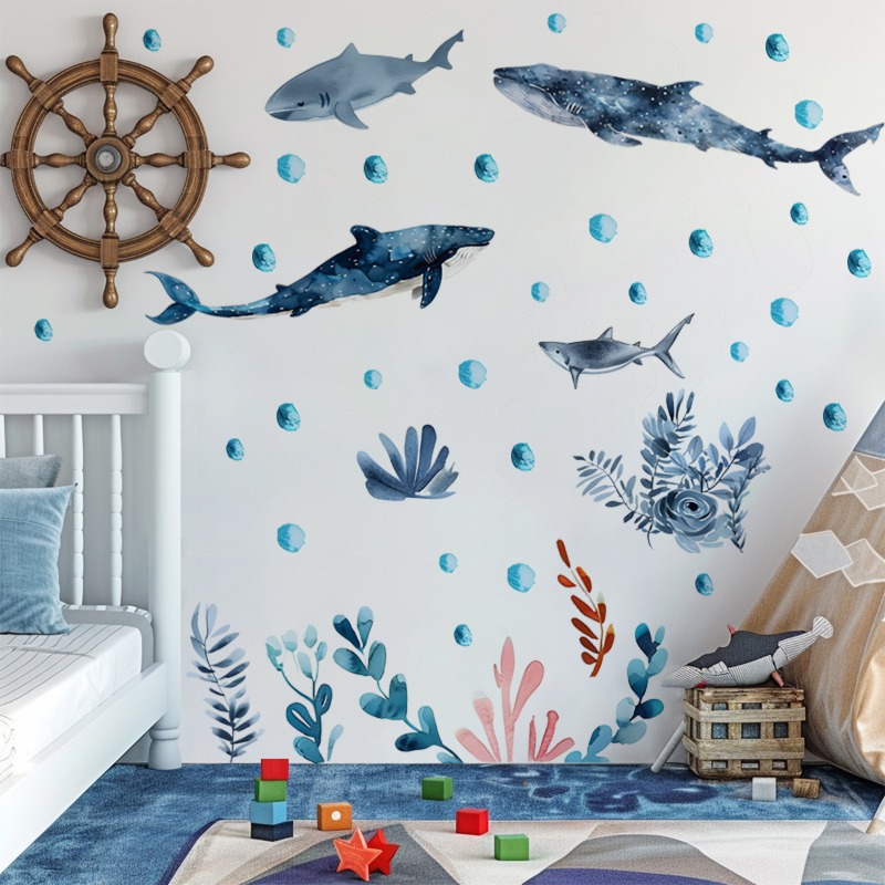 Baby Nursery Ocean - Denizaltı deniz yaşamı köpekbalığı balina duvar