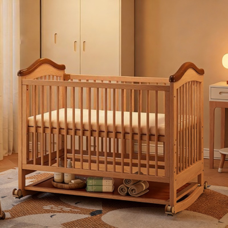 Convertible Crib Set - Masif Ahşap Bebek Karyolası Ayarlanabilir Yükseklik