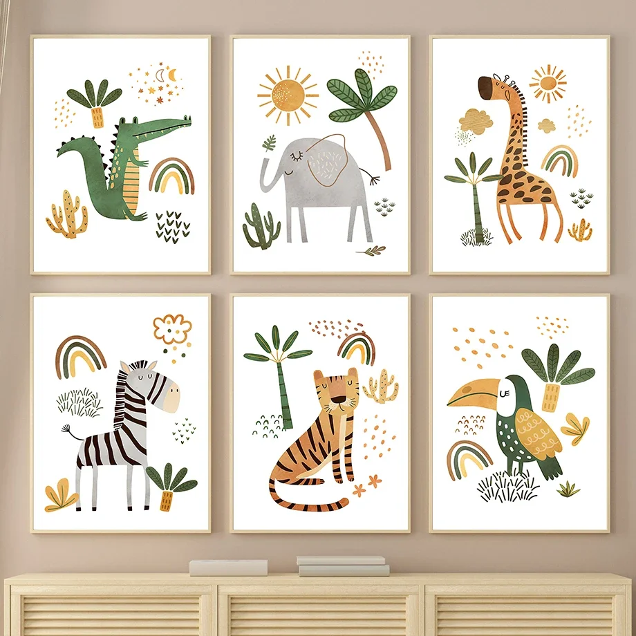 Baby Nursery Plants - (2D Kanvas Tablo) Zürafa Fil Kaplan
