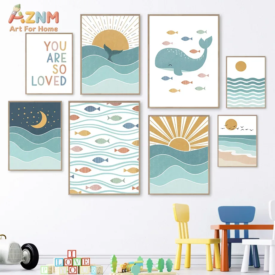 Baby Nursery Ocean - AZNM Boho Okyanus Kanvas Duvar Sanatı