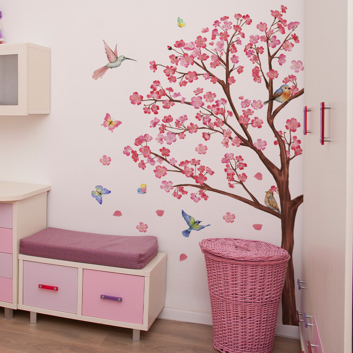 Baby Nursery Plants - Suluboya Kuş Çiçek Duvar Çıkartmaları Oturma
