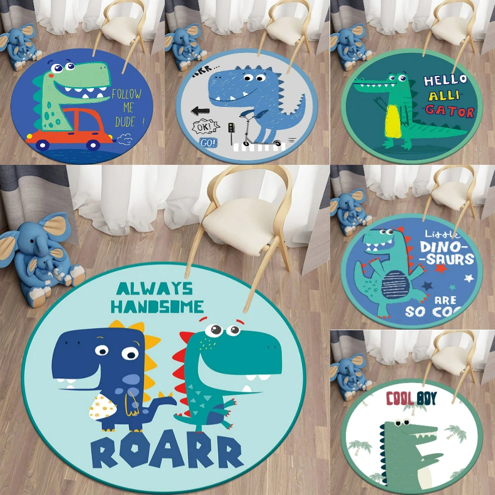 Soft Rug Nursery - Eğlenceli Dinozor Temalı Yuvarlak Alan Halısı