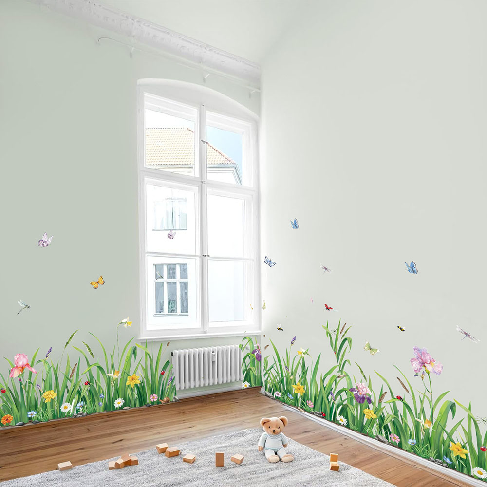 Baby Nursery Plants - Yeşil Çim Çiçekler Borader Duvar Sticker