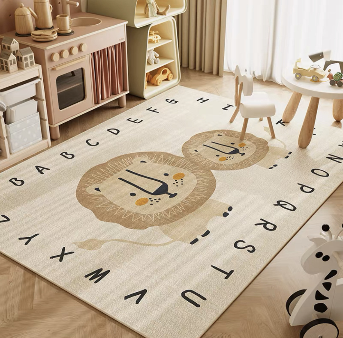 Soft Rug Nursery - VIKAMA Nötr Karikatür Aslan Bebek emekleme