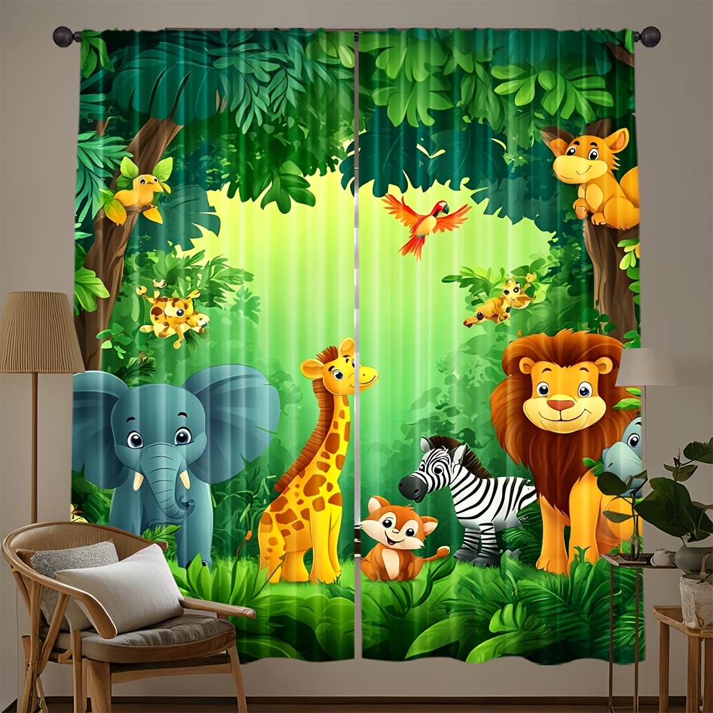 Baby Nursery Jungle - 2 adet Karikatür Hayvan Perdeleri Orman