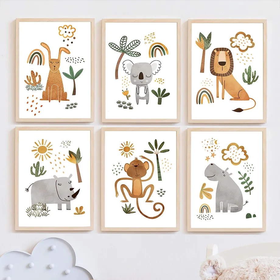 Baby Nursery Jungle - Orman Hayvanı Aslan Fil Zürafa Gergedan