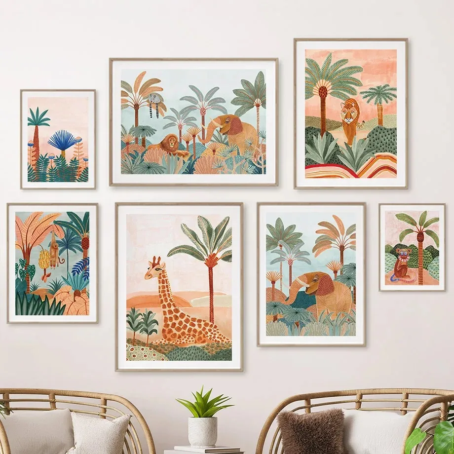Baby Nursery Jungle - Boho Orman Hayvanları Kaplan Maymun Zürafa