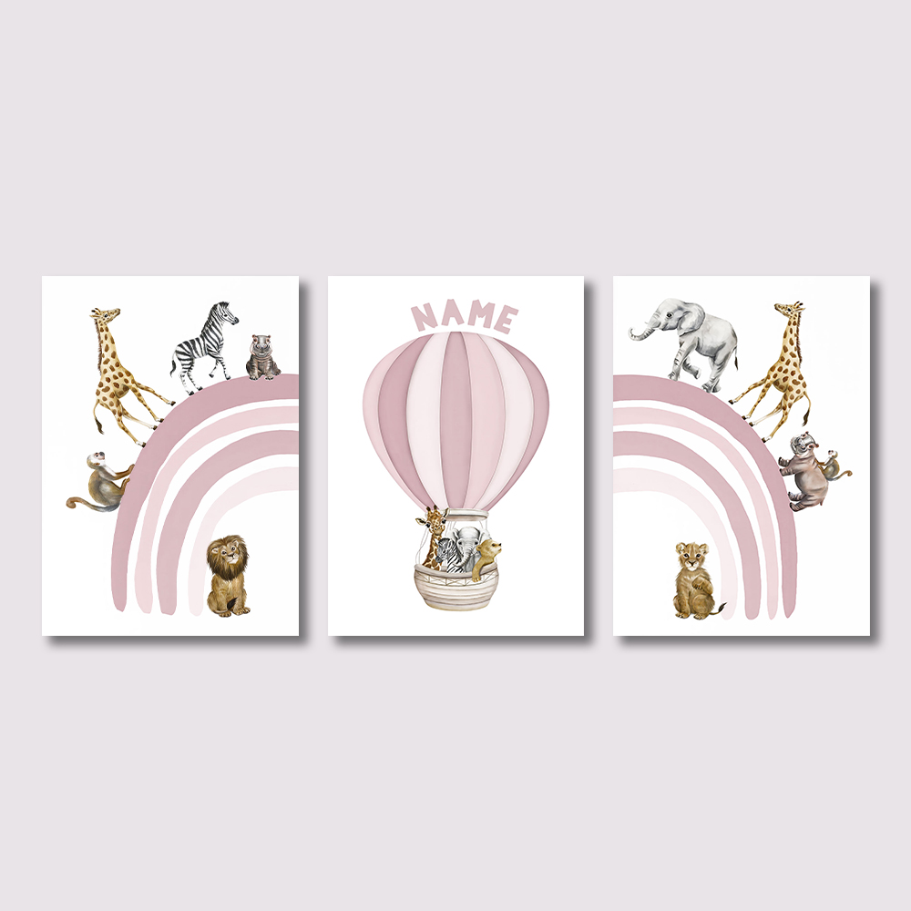 Baby Nursery Hot Air Balloon - 3 Parça Safari Hayvanları Çocuk Odası