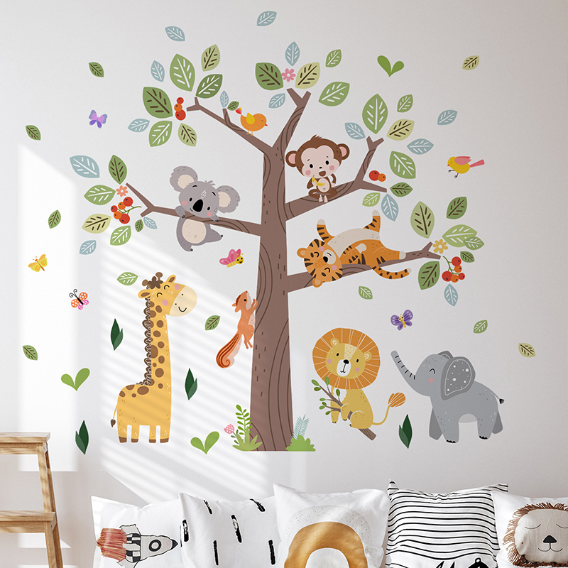 Baby Nursery Zoo Animals - Büyük Orman Hayvan Duvar Sticker Vinil