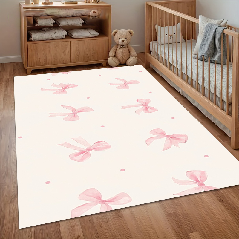 Soft Rug Nursery - Suluboya Pembe Yay Alan Kilim Kaymaz