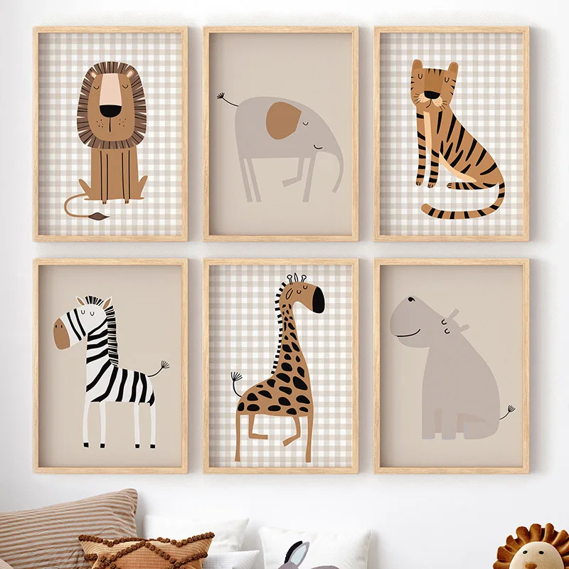 Baby Nursery Jungle - 1 adet çerçevesiz aslan kaplan fil