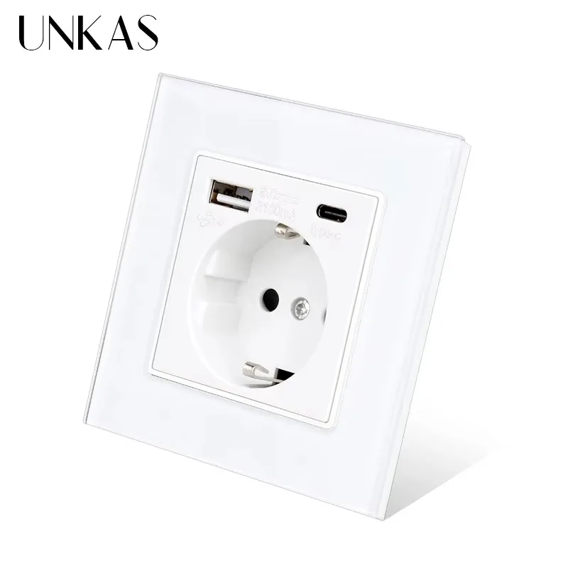 Outlet Cover Childproof - UNKAS Type-C USB Temperli Cam Panel
