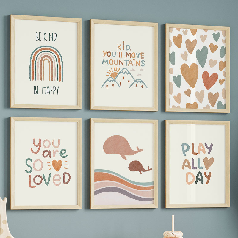 Baby Nursery Ocean - Karikatür Okyanus Balinası Gökkuşağı Kalp Posteri