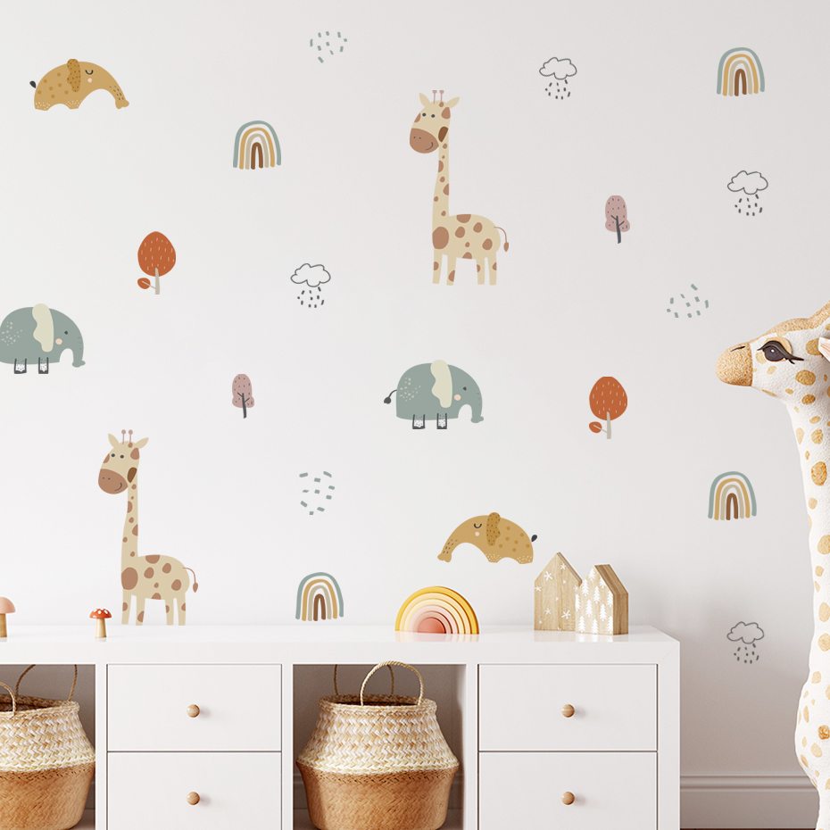 Baby Nursery Plants - Karikatür Zürafa Fil Hayvan Duvar Sticker