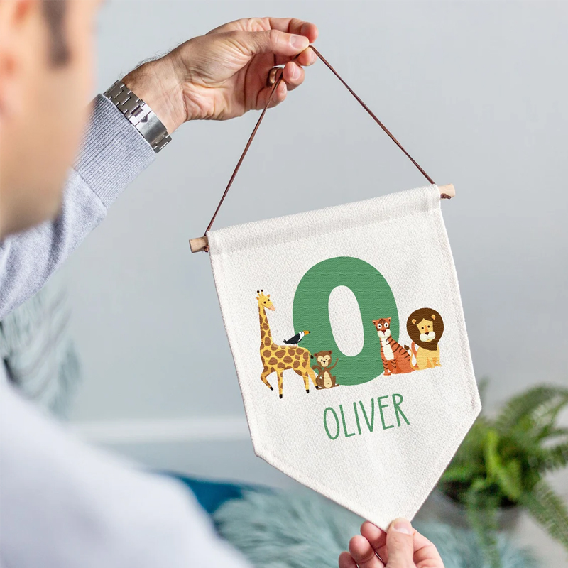 Baby Nursery Jungle - Kişiselleştirilmiş İsimli Orman Hayvanı Flaması Özel