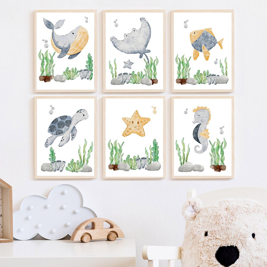 Baby Nursery Ocean - Şeytan balığı balina denizatı kaplumbağa alfabe