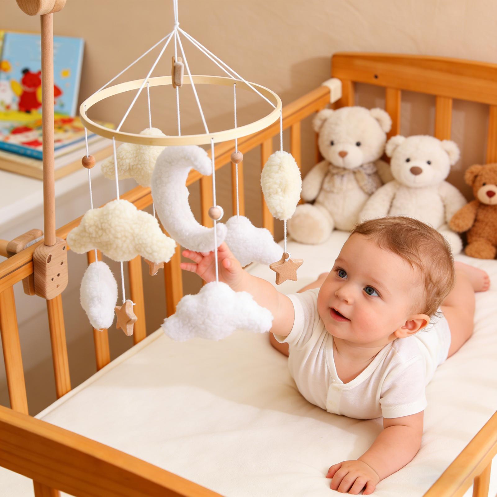 Baby Nursery Equipment - Ahşap Beşik Döner Oyuncak Bebek Yatak