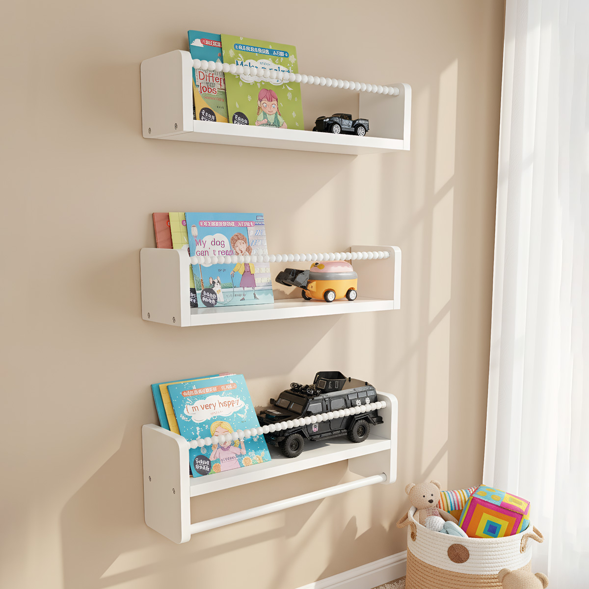 Baby Nursery Floating Shelves - Ahşap Çocuk Odası Kitap Rafları, 15,7