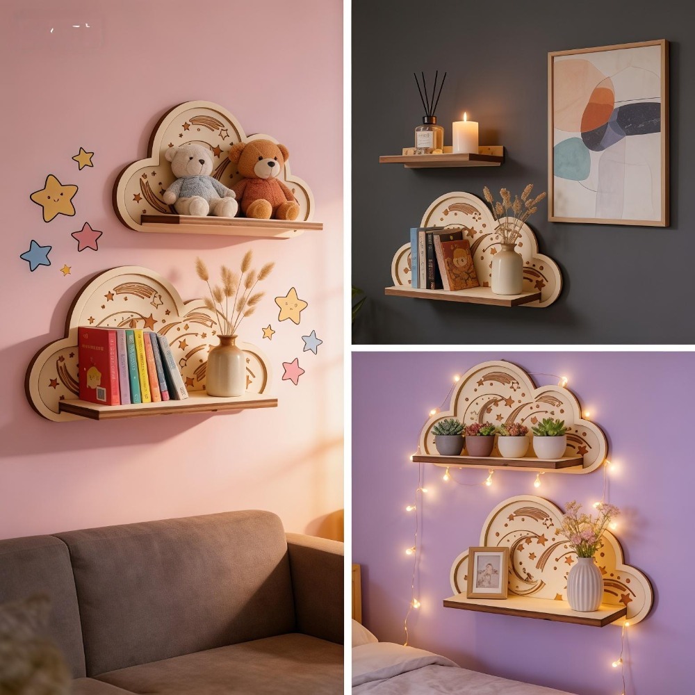 Ahşap Bulut Duvar Rafı Yıldız  - Baby Nursery Floating Shelves incelemesi ve fiyatı