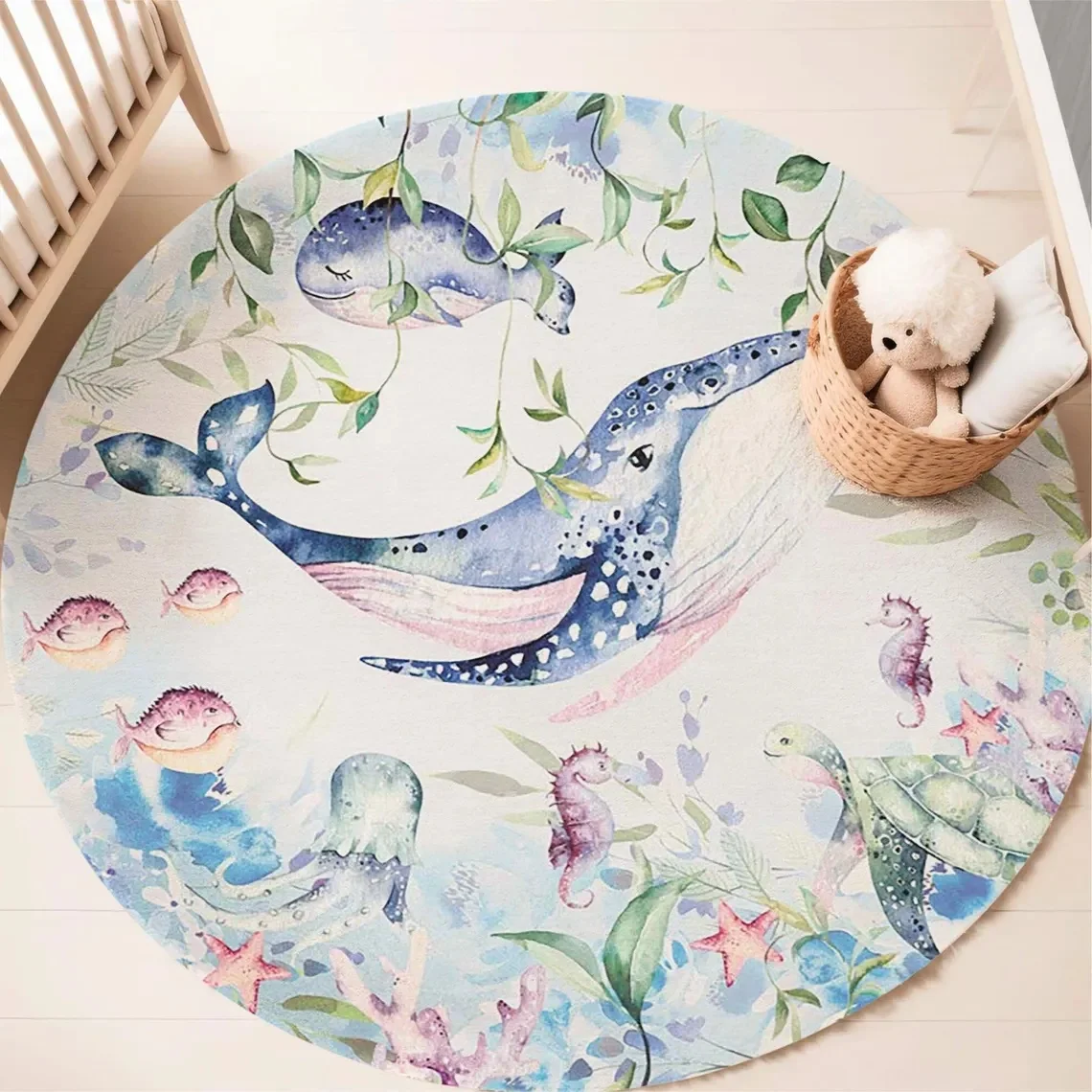 Mavi Deniz Hayvanı Yuvarlak Ha - Baby Nursery Rug incelemesi ve fiyatı